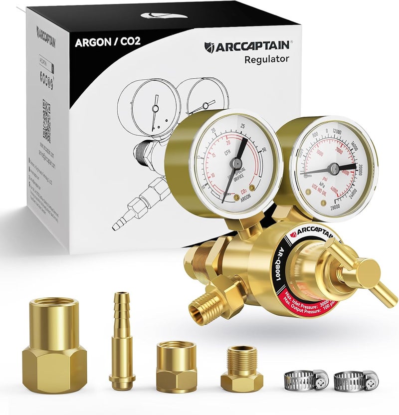 ARCCAPTAIN منظم غاز الأرجون وCO2، منظم لحام لمعدن MIG وTIG، 0-4000 PSI، 0-30+ CFH، اتصال مدخل CGA580 وCGA320 - Image 1